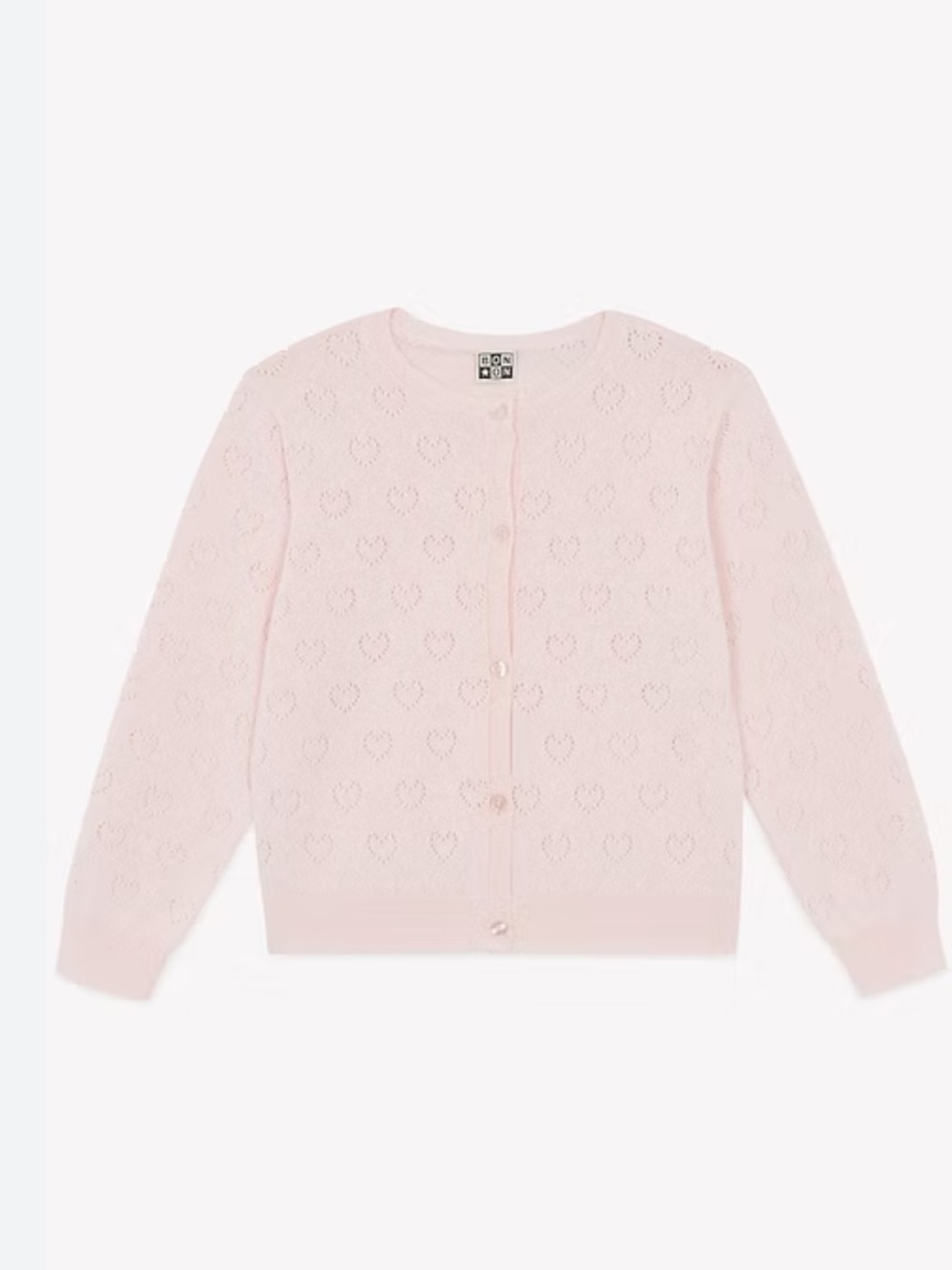 BONTON Light Pink Heart Pattern Knit Cardigan